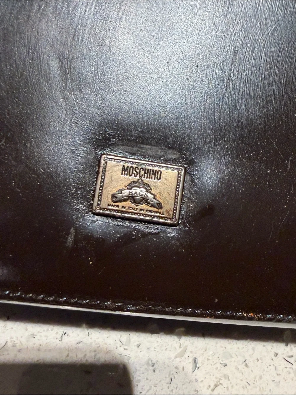 Moschino Brown Leather Top-Handle Bag with Wood Accent PROJECT